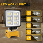 T-SUN Rechargeable LED Work Light, Portable Work Light Compatible with Dewalt 20V Battery, Cordless Flashlight Flood Light 52W 5200LM with USB &Type C Charger Port for Workshop, Garage Repair (2 Pack)
