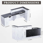 R-Shaped Modern Reception Desk with Counter & Storage - 71"/84" Large Office Front Desk, Salon Checkout Counter with Lockable Cabinets, Shelves & Drawers (Black & White, Right - 71''L x 34''W x 41''H)