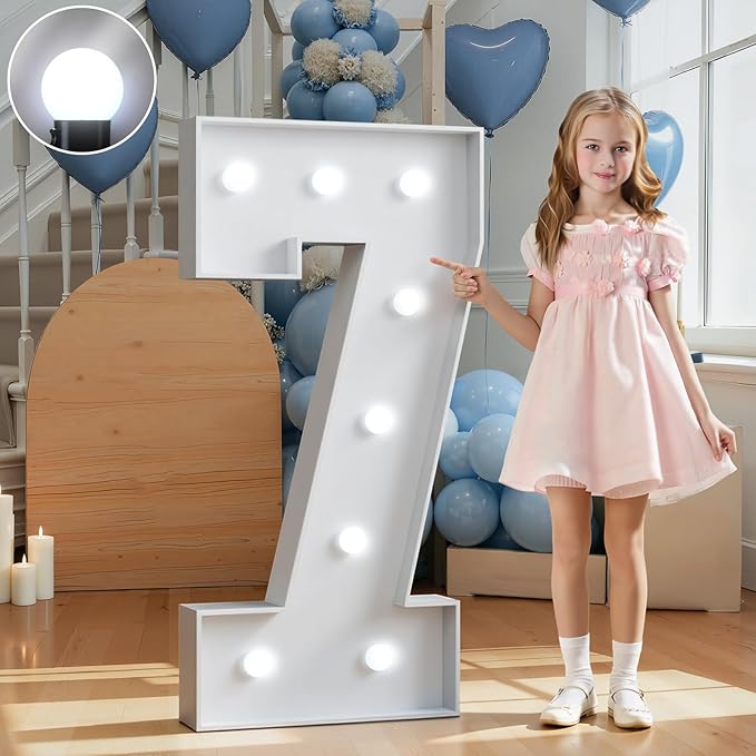 Marquee Numbers 3 Feet Tall Big Light Up Numbers 7th 17th 70th Happy Birthday Decorations White Anniversary Party Decor Large Cardboard Prop Backdrop Sign 7