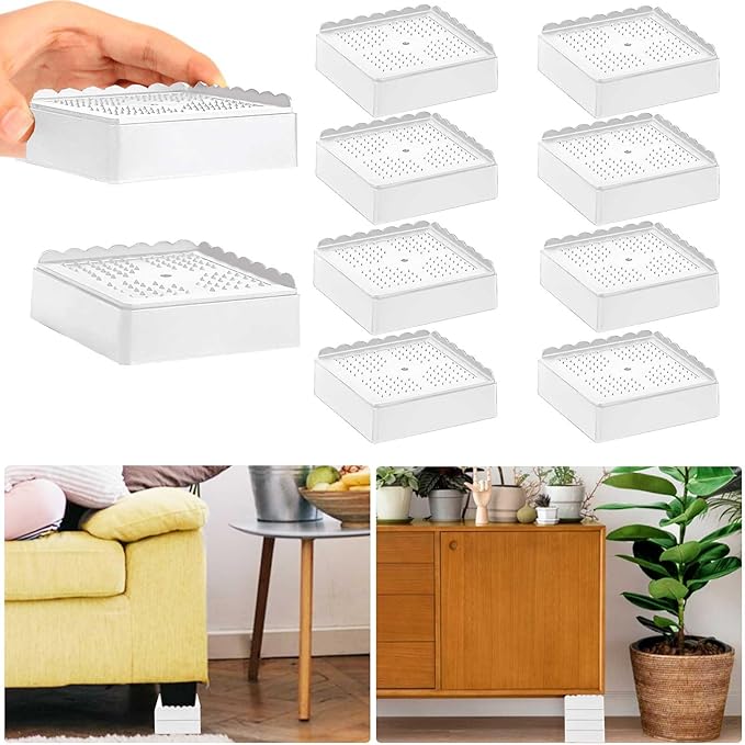 Bed Risers 1 inch, 2 inch, 3 inch, 4 inch Heavy Duty, Adjustable Furniture Riser for Table Desk Couch Sofa Chair Recliner Leg Frame Dorm, Stackable Bed Raisers Blocks (White 4 Pack, 1+1 inch)