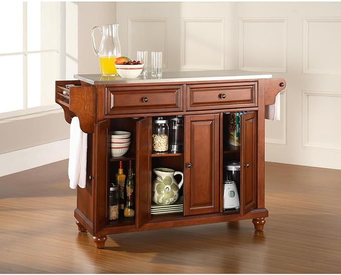 Kitchen Island with Stainless Steel Top - Spacious Cart with Drawers & Cabinets