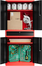 71" Metal Cabinet-Black&Gray Heavy Duty Storage File Cabinet Steel Tool Cabinets with Shelves, Lockable Doors and Drawers- for Garage, Pantry, Warehouse - Assembly Required