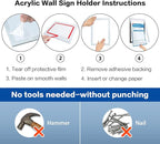 Acrylic Sign Holder 8.5" x 11" Wall Mount, Self Adhesive Magnetic Display Frame with Nano Tape, Plastic Clear Document Frame for Office, Store, School, Home, Wall Picture Frame (Silver, 3Pack)