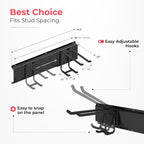 TIDYME Garage Wall Organizer | 32" Heavy-Duty Tool Storage Rack | Adjustable Double-Layer Hooks | 200 lbs Capacity | Carbon Steel Wall Mount Holder for Shovels, Rakes, Ladders & Power Tools