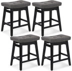 Counter Height Bar Stools Set of 4 for Kitchen Counter Farmhouse Modern Barstools with Faux Leather Upholstered Backless Seat and Solid Wood Legs 24 inch Bar Chairs, Grey + Black
