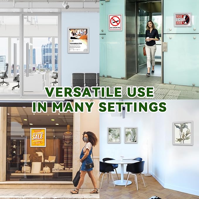 Acrylic Sign Holder 8.5" x 11" Wall Mount - Plastic Wall Sign Holder With Tape,Clear Plexiglass Self-adhesive Acrylic Frames, Door Sign Holder, No Drilling, 3 Pack Silver