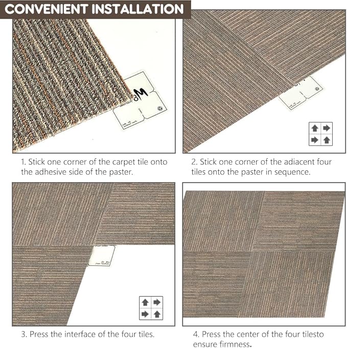 Heavy Duty Commercial Carpet Tiles 24" x 24", 18 Pcs/72 sq ft (FlexLok tabs Included),Non-Slip Soft Square Carpet Floor Tile for Office Bedroom Living Room Kitchen Garage Gym (Khaki)
