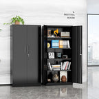 INTERGREAT Storage Cabinet with Doors and Shelves, Metal Garage Storage Cabinets with Lock, Black Lockable Steel Supply Cabinet for Home Office, Warehouse