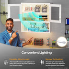 VINGLI Metal Wall Cabinet with Locking Glass Doors & Magnetic LED Sensor Light, Adjustable Shelf, Wall Mounted Storage Display Cabinets for Garage, Kitchen, Home Office, Warehouse, Living Room, White