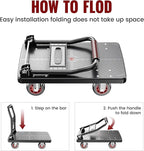 Upgraded Foldable Push Cart Dolly | 660 lbs. Capacity Moving Platform Hand Truck | Heavy Duty Space Saving Collapsible | 4‘’ TPR 360-Degree Silent Wheels | 2 Swivel Wheels and 2 Fixed Wheels