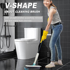 Grout Brush with Long Handle V Shape Floor Scrub Brush Stiff Bristle Grout Scrubber for Cleaning Bathroom Garage Kitchen Wall Tub Tile (1, White)