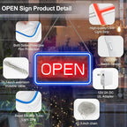 inShareplus 16"x 9" Super Bright Open Sign,12V LED Neon Open Signs for Business for Window, with ON/OFF Switch, Electric Light up Signs for Stores, Restaurants Retail Shops (Blue-Red-Horizontal)