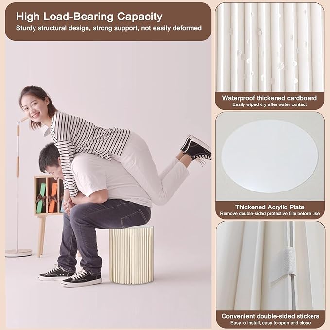 4Pack Cylinder Stands for Party, Foldable Cardboard Columns with 4 Clear Round Top Plates, Cake Display Pedestal Stand for Wedding Banquet Vendor Events Decorative