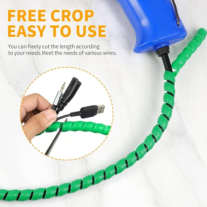 Spiral Cable Wrap, 16.4ft, 33ft Wire Protection Sleeve Cover Cable Organizer Pipe Flexible Spiral Wrap Winding Tube Prevent Cat from Chewing Cables (Green, 8mm (5/16")-16.4ft)