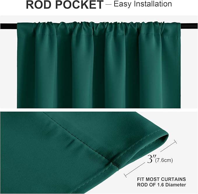 PONY DANCE Bedroom Curtains Short - Thermal Insulated Window Treatments Blackout Curtain Panels with Rod Pocket Light Block for Bathroom, W 42 by L 45 Inches, Hunter Green, 2 Pieces