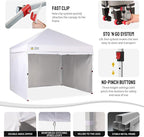 CROWN SHADES 10X10 Comercial Instant Canopy Pop Up Tent with Center Lock, 300D Fabric, 4 Sidewalls, Sto'N Go Bag, White