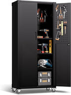 Rolling Tool Cabinet with Pegboard, 71" Tool Cabinets with 4 Adjustable Shelves for Garage, Tool Room, Assembly Required(Black)