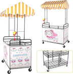 Business Mobile Catering Cart Foldable Outdoor Portable Market Street Food Vendor Stalls with Yellow White Canopy Stall Trolley for Outdoor Vending Sale Display