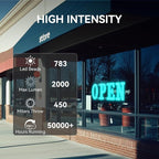 Large LED Open Signs for Buiness with 13 Scene Modes, 40" x 14" Unique Design Ice Blue Open Sign for Business Hour Open Sign for Window Stores Retail and Restaurant