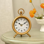 Small Gold Desk and Shelf Clock, 4.7*7.3 Inch Retro Elegant Tabletop Clock with Glass Cover, Silent Non-Ticking Battery Operated Decorative Clock for Living Room, Office, Bedroom, Gift Idea