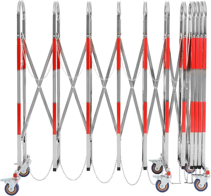 Expandable Metal Barricade, Safety Barrier with Casters 1.1x5M Portable Mobile Gate Stainless Steel Fence for Garage Construction Site Traffic Control (Red)