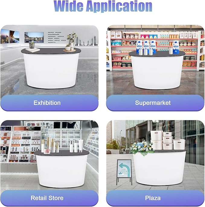 Portable Trade Show Podium Table Display Exhibition Counter with Streamlined Design Foldable Promotion Retail Bar Table for Hotels, Shops, Shopping Malls, Halls