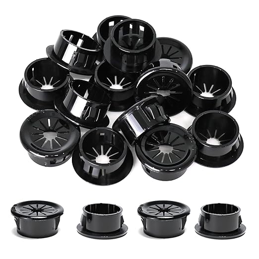 25 Pcs Cable Grommet, Snap Bushing 3/4" (19 mm) Mounting Diameter, Flexible Petal-Shaped Buckle Round Nylon Desk Grommet for Wires Through Countertop Cord Organizer and Protection, Black