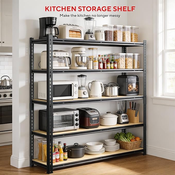 72" H Garage Shelving 3250 LBS Storage Shelves Heavy Duty，5 Tier Adjustable Metal Shelving Unit for Storage Rack Warehouse, Pantry, Closet, Kitchen (72 * 55 * 24)