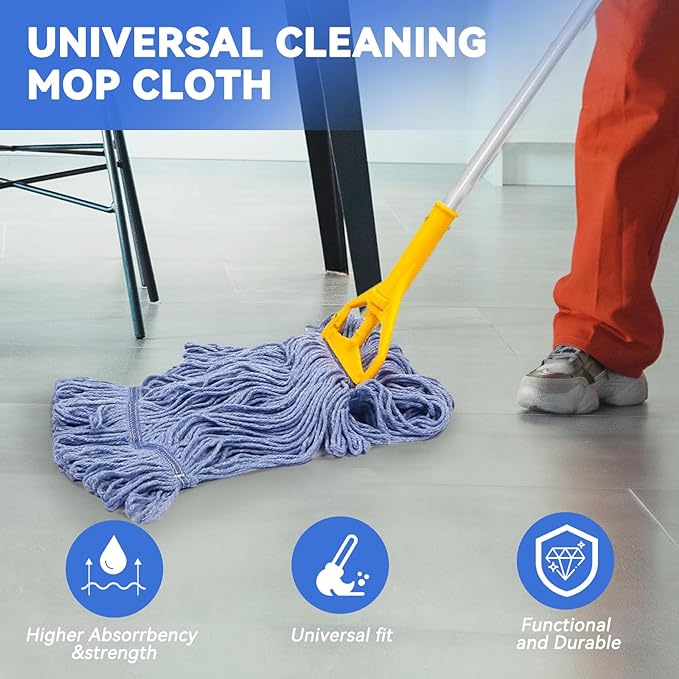 Commercial Heavy Duty Mop Heads Replacement for Rubbermaid: 6 Packs Industrial Wet Mop Head for Floor Cleaning - Commercial Products Looped End String Head Refills