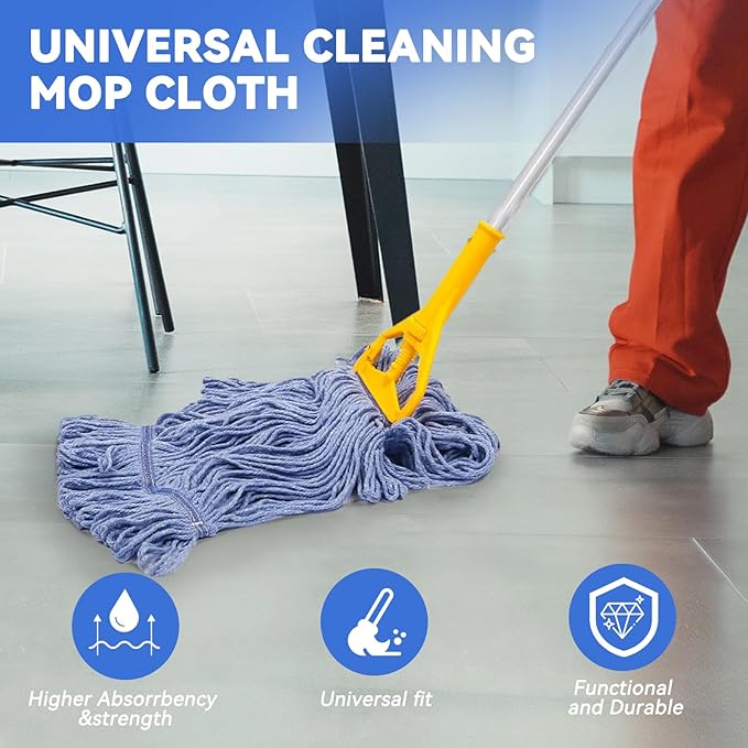 Commercial Heavy Duty Mop Heads Replacement for Rubbermaid: 6 Packs 20oz Industrial Wet Mop Head for Floor Cleaning - Commercial Products Looped End String Head Refills
