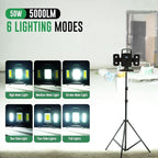 50W 5000LM Rechargeable Work Light, 3-in-1 Magnetic Work Light with Detachable 2 Floodlights, 9 Modes, Foldable&360° Rotatable IP65 Portable LED Worklight with Hooks for Jobsite Garage Car Repairing