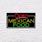 LED Mexican Food Open Sign for Retail Business Displays | Advertising Electronic Light Up Sign for Windows Walls | 17"h x 31"w x 2"d