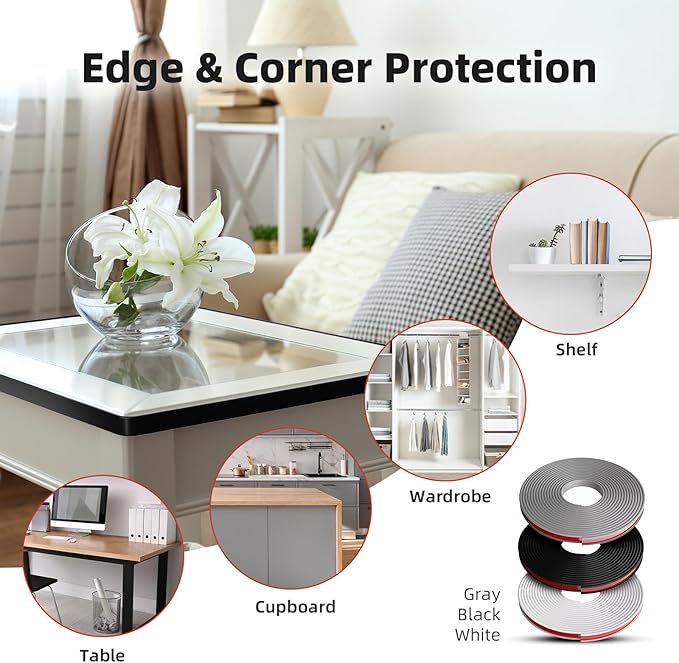 U-Shape Edge Banding, 1 inch x 40ft Edge TPE Self Adhesive Veneer Edging Trim Flexible Edge Protector, Strip for Countertop Cabinets Table Restoration Shelves, Black
