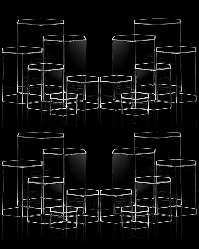Jetec Hexagonal Jewelry Display Risers Hexagonal Market Display Risers Stands Acrylic Showcase Acrylic Stand for Jewelry Model Figures Decoration, 6 Sizes(Clear,24 Pieces)