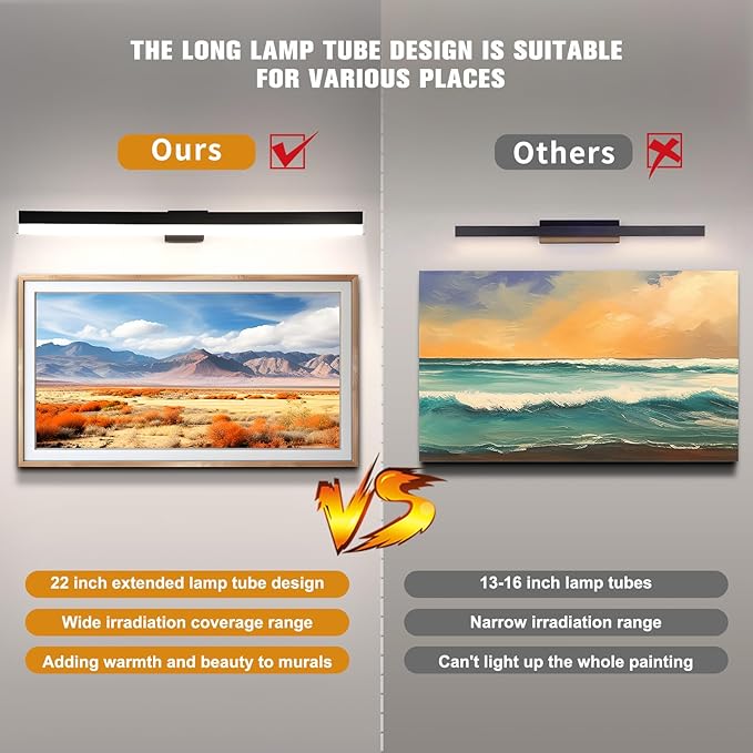Wireless Picture Lights, 22inch Rechargeable Battery Operated Art Display Light with Remote Control, Over Mirror Magnet Vanity Lighting for Picture Frame Bathroom