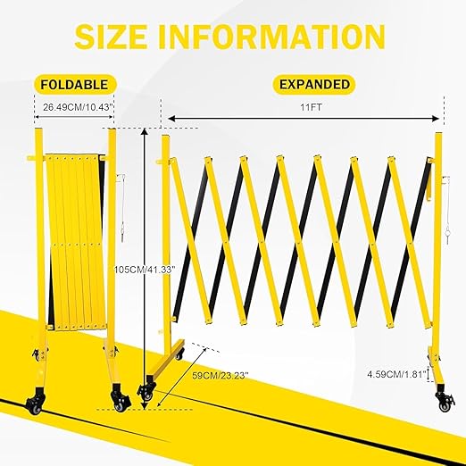 11 Traffic Barricade with Casters, Metal Expandable Barricade, Folding Security Gate, Retractable Fence Outdoor Barricade Fence for Construction Area, Traffic Control