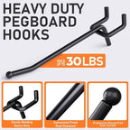 INCLY 60 Pack 4/6/8 Inch Black Pegboard Hooks, 1/4" Heavy Duty Peg Board Shelving Hooks Accessories, Peg Board Tool Hangers Fit 1/4" Pegboard for Organizing Garage, Craft Room, Kitchen, Store