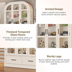 Arched Display Cabinet with 3 Glass Doors,5-Tier Curio Cabinet W/3 Color Lights for Collectibles,78'' Tall Curio Cabinet W/2 Drawers,Modern Display Case W/Human Body Sensor for Living/Game Room,Arche