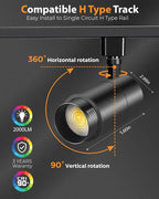 VANoopee 3-Color Zoomable 20W LED Track Lighting Heads H Type Track Light Heads Dimmable Bright Ceiling Spotlight Fixtures for Kitchen, 3000K 4000K 5000K Adjustable, CRI90+ 15°-60° 2000lm Black 6 Pack