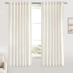 MIULEE Non-See-Through Privacy Linen Curtains 2 Panels, Light Filtering Window Curtains Farmhouse Textured Back Tab Semi Sheer Drapes for Bedroom Living Room, 52 x 63 Inches Long, Natural White