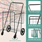 YITAHOME Folding Shopping Cart with Wheels, Rolling Foldable Grocery Cart with Versatile Rear Basket, Portable Collapsible Utility Cart for Shopping Groceries Laundry Storage Organizer