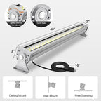 100W LED Work Light Bar, 12000LM 5700K, 110°Beam Angle Floodlight Waterproof 40in Linear Shop Light with On/Off Switch, Adjustable Bracket, 10ft Cable for Warehouse, Garage, Shop, Factory (Silver)