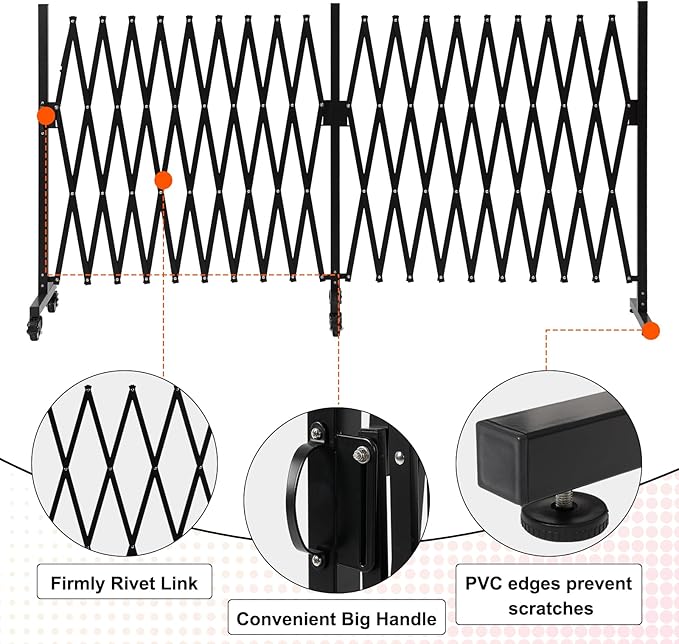 SMONTER Expandable Barricade Gate, 200" Metal Safety Barrier Gate with Casters, Accordion Garden Yard Fence Portable Dog Gates with Latch Indoor Outdoor