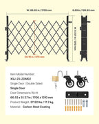 VEVOR Single Folding Security Gate, Lockable Scissor Gate with 360° Swivel Casters, Outdoor Barricade Steel Retractable Gates, for Entry Security, Garage, Warehouse & Pool, 66.93 x 51.57 in (W x H)