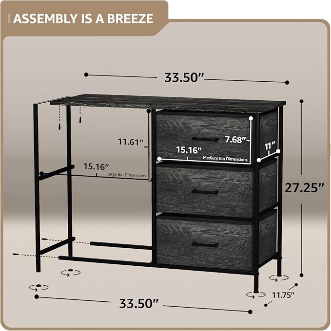 Sorbus Dresser with 5 Faux Wood Drawers - Storage Unit Organizer Chest for Clothes - Bedroom, Hallway, Living Room, Closet, & Dorm Furniture - Steel Frame, Wood Top, & Easy Pull Fabric Bins