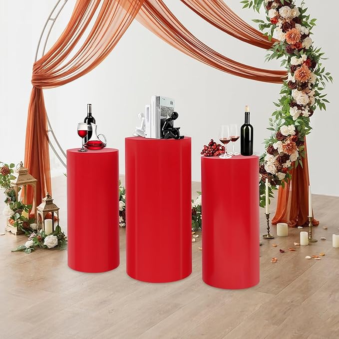 Cake Pedestal Stands for Party 3PCS Dessert Table Display Plinth Pillars Red Round Cylinder Pedestal Stands for Wedding Sculpture Display Column Decoration Cube (3PCS-Cylinder-Red)