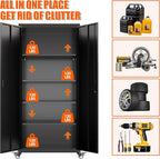Aobabo 73" H Metal Storage Cabinet with Wheels for Garage, Rolling Tool Cabinet with 4 Shelves, for Home Office, Black, Assembly Required