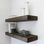Urbandi Modern Floating Shelves 3 Inches Thick for Wall, Wide Shelves for Kitchen, Living Room, Bedroom, and Bathroom, Natural Pine Wood, Rustic Wooden Shelf, (Set of 2) (Jacobean, 36Lx3Hx8D)
