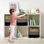 3 Pack Shelf Woven Storage Basket, Closet Rope Baskets For Organizing, 15 x 10 x 9” Square Bins with Handles, Black+Brown