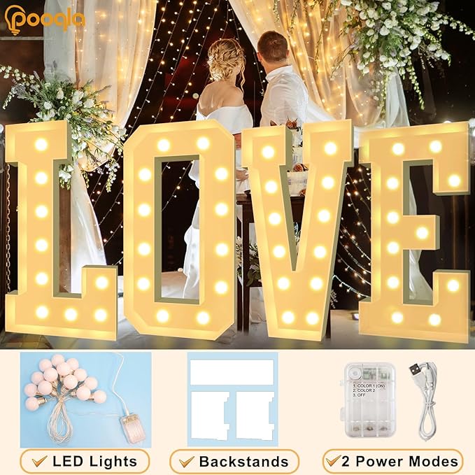 Pooqla 4 FT Marquee Light Up Letters, Cool White and Warm White Marquee Letter 4 Feet Tall, Giant LED Sign Big Mosaic Letter G for Balloons Birthday Party Anniversary Wedding Decorations